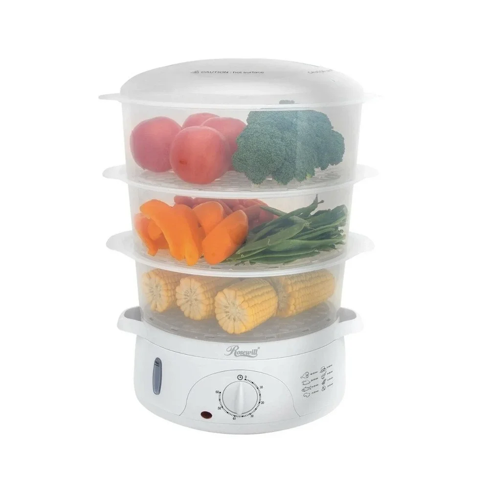 Electric steamer Rosewill BPA-free 9.5-Quart (9L) 3-Tier Stackable Baskets timer